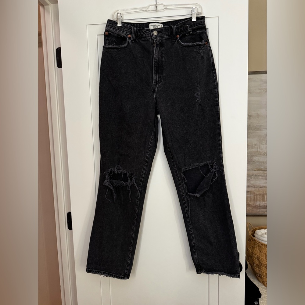Abercrombie & Fitch Black Distressed Straight Leg Jeans